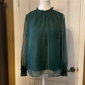 Emerald Green Long Sleeve Elegant Blouse Ladies Medium Classy